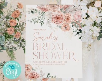 Dusty Rose Pink Bridal Shower Welcome Sign Template, Floral Bridal Shower Poster | Welcome Baby Shower Sign, Pink Wedding Signage #B008