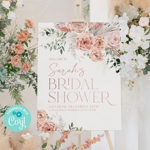Dusty Rose Pink Bridal Shower Welcome Sign Template, Floral Bridal Shower Poster | Welcome Baby Shower Sign, Pink Wedding Signage #B008