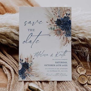 Navy Rust Wedding Save The Date Template with Photo, Boho Save The Date Cards Printable Download E017