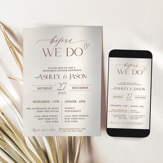 Minimalist Rehearsal Dinner Invitation Template: Electronic Invite (5x7, 1080x1920 px) (Digital Download)