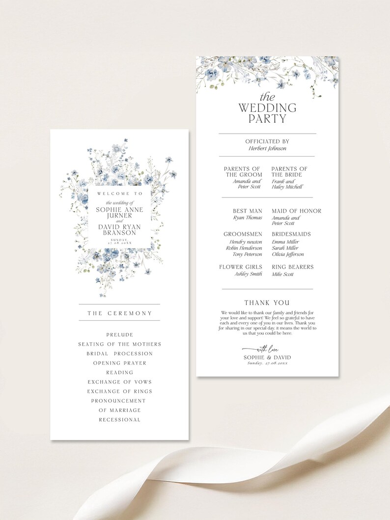 Wildflower Wedding Program Template, Catholic Wedding Program Template, Ceremony Programs, Order of Service Church Booklet Printable D004