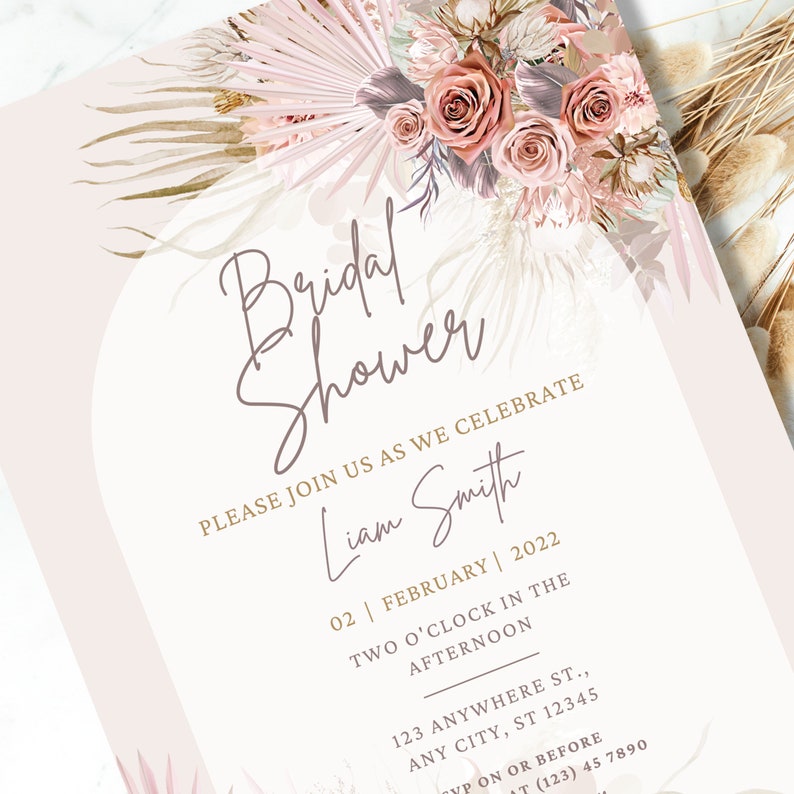 Pink Bridal Shower Invitation Bridal Shower Invite Boho Etsy
