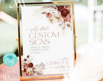 Burgundy Wedding Signs Template: Custom Boho Reception Decor (Digital Download)