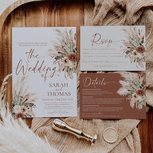Boho Rustikale Hochzeitseinladung Kartenvorlage, Terrakotta Hochzeitseinladung Set Bearbeitbar Printable Boho D035