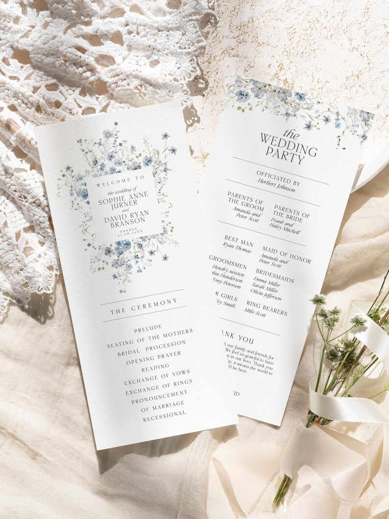 Wildflower Wedding Program Template, Catholic Wedding Program Template, Ceremony Programs, Order of Service Church Booklet Printable D004
