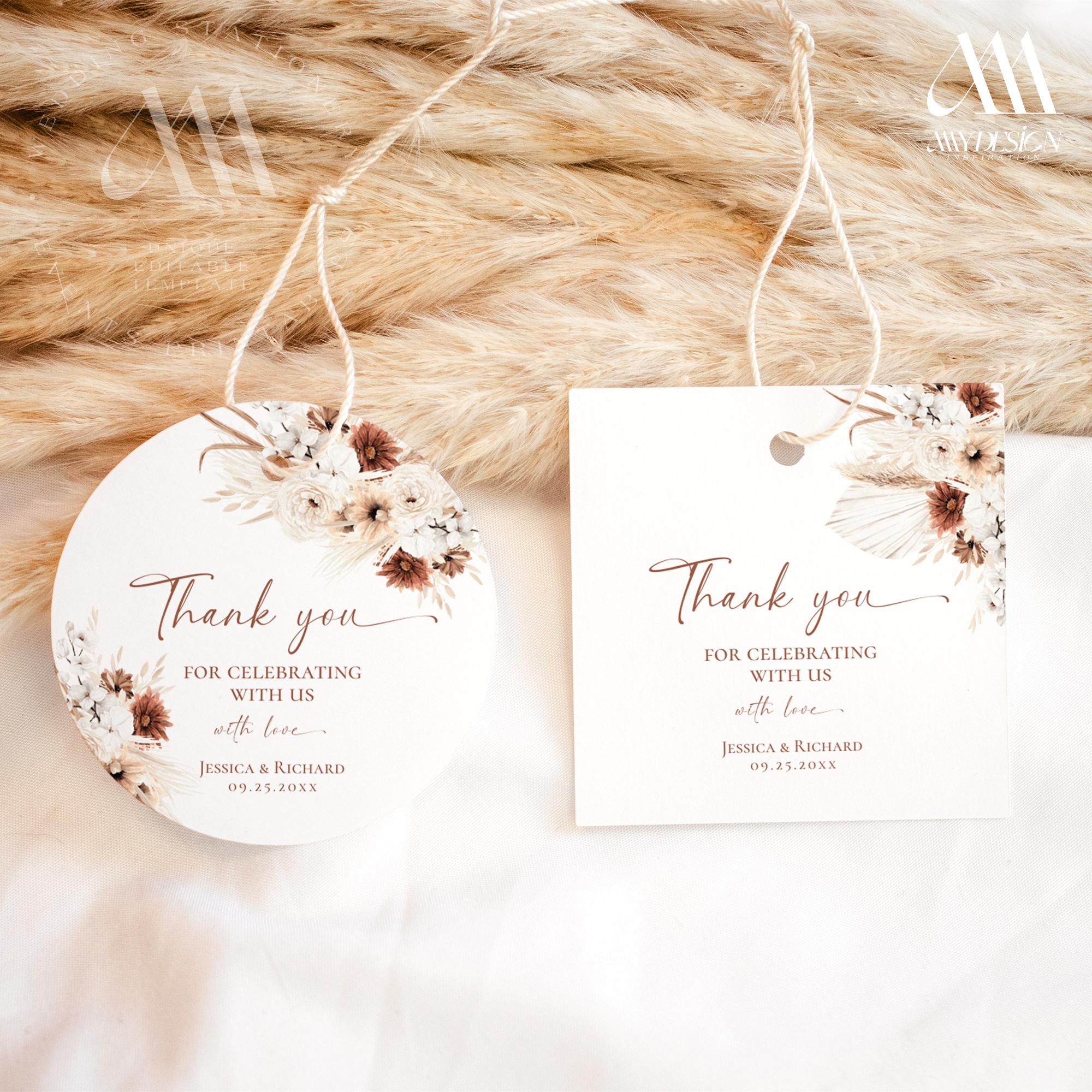 Boho Wedding Favor Tags: Printable Thank You Gift Tags (digital ...