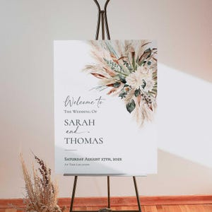 Rustic Greenery Welcome Sign Template, Wedding Welcome Signs, Large Signage Templates Printable Pampas Grass E008