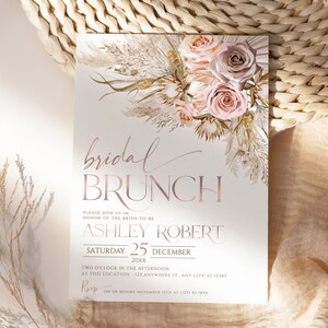 Pampas Bridal Brunch Invitation Template: Pink Boho (Editable) A006 image 3