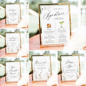 Wildflower Wedding sign bundle template, Wildflower Wedding reception sign bundle, Wedding signage, Table signs Editable Template E061