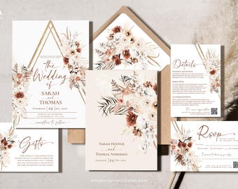 Terracotta Wedding Invitation Suite: Boho Fall Invite Set (Digital Download)