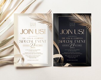 Elegant Business Invitation Template: Golden & Black (Editable, Digital Download)