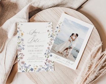 Wildflower Save The Date Card Template: Botanical Evite (Digital Download) E048