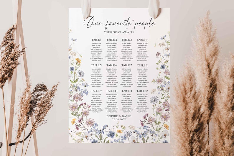 Meadow Wedding Seating Chart Sign Template, Table Seating Chart Sign, Botanical Wedding Seating Chart, Wildflower Seating Chart Sign D026