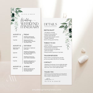 Minimalist Wedding Itinerary Template Printable, Modern Wedding Weekend Itinerary Template, Wedding Weekend Events Welcome Bags Note
