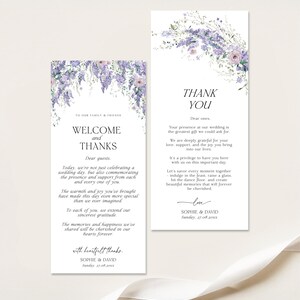 Wisteria Wedding Thank You Card Template, Printable Place Card Napkin Thank You Note, Place Setting Cards