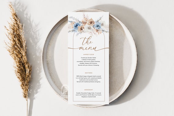 Boho Blue Menu Template Editable Dusty Blue Wedding Menu - Etsy