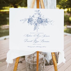 Blue Monogram Wedding Welcome Sign Template, Wedding Sign Template, Printable Signage, Welcome to Our Wedding D015