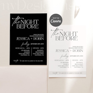Minimalist Wedding Rehearsal Template, Editable The Night Before Rehearsal Dinner Invitation, Modern Rehearsal Canva Template #353