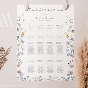 Wildflower Wedding Seating Chart Template Printable, Large Seating Chart Poster Wildflower Seating Charts Table Seating Chart Template D002