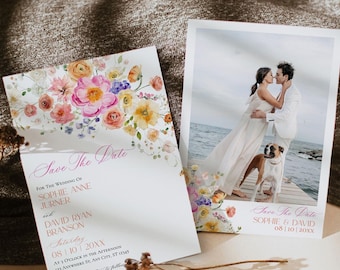 Bright Floral Save the Date Card: Photo Template (Digital Download) E083