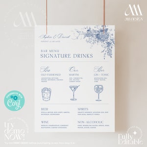 Minimalist Wedding Signature Drink Sign Template, Elegant Signature Cocktail Sign, Something Blue Wedding Drink Sign Printable D015