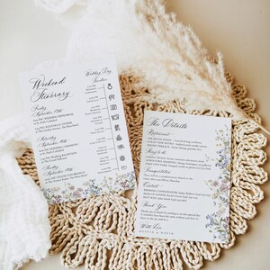 Modern Minimalist Wedding Itinerary Template, Weekend Itinerary Editable, Wildflower Wedding Timeline Schedule Template D029