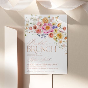 Floral Bridal Brunch Invitation: Colorful Wildflower Garden (Editable Template) A034 image 3