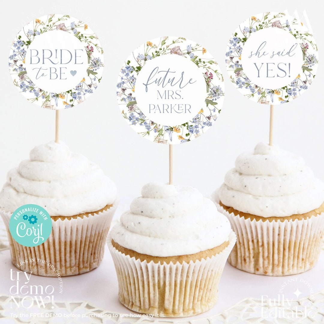 Printable Cupcake Topper Printable Template, Widlflower Bridal Shower ...
