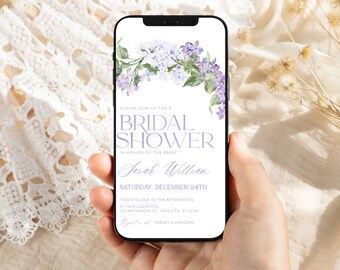 Purple Floral Bridal Shower Evite: Electronic Invitation Template (Digital Download) B001