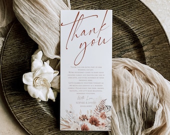 Terracotta Thank You Place Card, Thank You Napkin Note, Desert Wedding Thank You, Editable Boho Wedding Table Thank You Template
