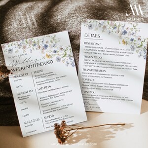 Wedding Itinerary Template, Weekend Itinerary Editable, Wedding Timeline Schedule Minimalist Template, Weekend Events Wildflower Wedding