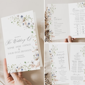 Wildflower Wedding Program Template, Modern Order of Service, Catholic Ceremony Editable, Wedding Ceremony Program Template D023