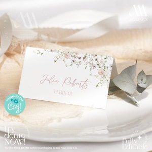 Modelo de cartão de lugar | Cartão de lugar de mesa | Modelo de cartões de chá de panela com flores silvestres #B003