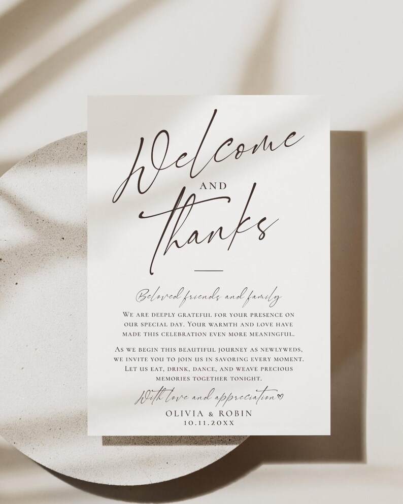 Minimalist Thank You Napkin Note, Place Setting Thank You, Wedding Table Thank You Template