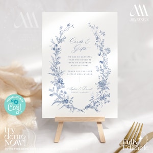 Minimalist Cards and Gifts Sign Printable, Something Blue Wedding Cards Sign Template, Card and Gift Sign Editable, Gift Table Sign D015