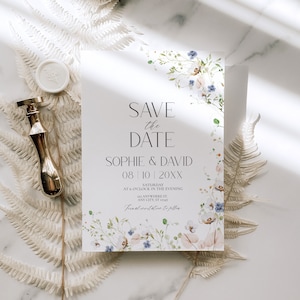 Wildblumen Save The Date Kartenvorlage, Botanisches Save The Date Evite, Blumenhochzeit Save The Date Cards Editierbarer druckbarer Download D023