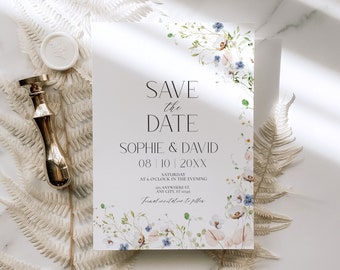 Wildblumen Save The Date Hochzeitskarte: Botanisches Evite (Digitaler Download) D023