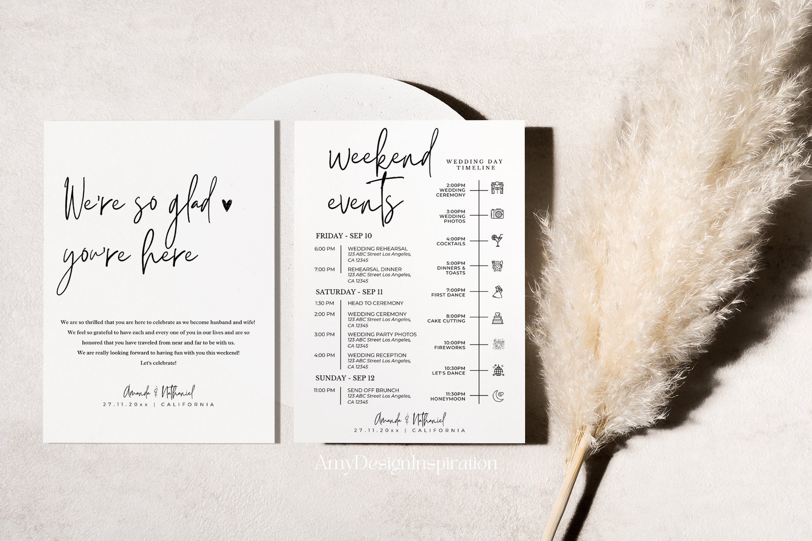 Minimalist Wedding Events Card Template Weeding Itinerary - Etsy