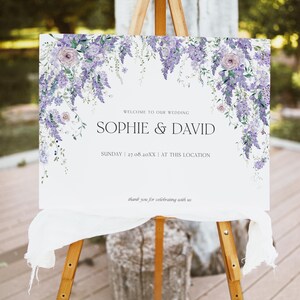 Purple Wisteria Wedding Welcome Sign Template, Welcome to Our Wedding Sign, Purple Wedding Signage, Floral Welcome Sign Welcome Poster D014