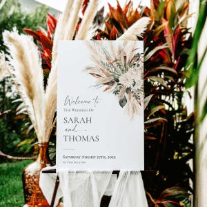 Rustic Greenery Welcome Sign Template, Wedding Welcome Signs, Large Signage Templates Printable Pampas Grass E008