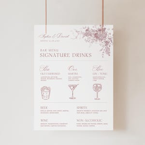 Minimalistisches Hochzeit Signature Drink Schild Vorlage, Signatur Cocktail Zeichen, Line Art Monogramm Hochzeit Drink Sign Printable D031