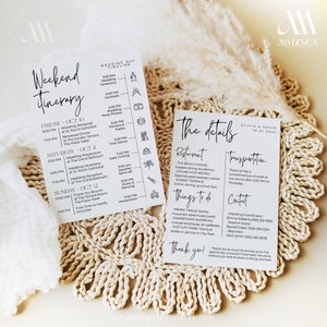 Minimalist Wedding Itinerary Template Printable, Modern Wedding Weekend Itinerary Template, Weekend Events Wedding Timeline Schedule