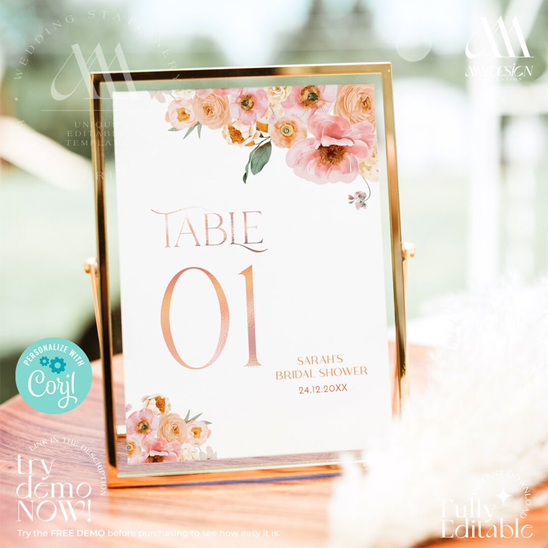 Peach Bridal Shower Table Numbers Printable Citrus Bridal Etsy