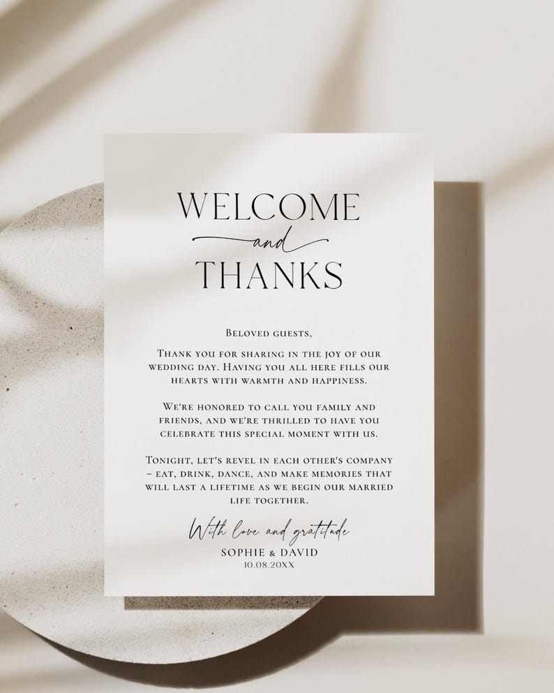 Minimalist Thank You Napkin Note, Place Setting Thank You, Wedding Table Thank You Template