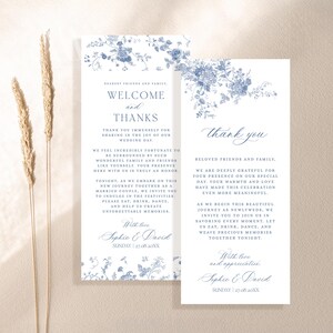 Something Blue Wedding Thank You Card Template: Minimalist Napkin Note French Toile Floral Vintage Monogram