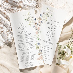 Wildflower Wedding Program Template, Minimalist Order of Service, Catholic Ceremony, Ceremony Program Editable Template D023