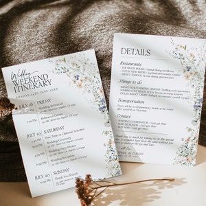 Wildflower Wedding Itinerary Template, Wedding Weekend Itinerary Editable Timeline, Wedding Welcome Bag Note D007