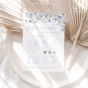 Something Blue for the Bride Bridesmaid Information Card Template, Bridesmaid Info Card Printable, Bridesmaid Proposal B036