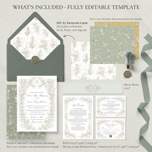 Wildflower Wedding Invitation Template, Elegant Wedding Invite Template Printable, Vintage Wedding Invitation Card, Wedding Suite D034