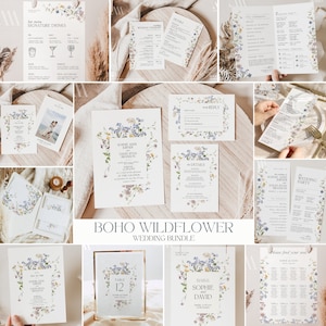 Wildflower Wedding Bundle Template, Modern Wedding Invites, Wildflower Wedding Signs Bundle, Wedding Stationery Editable Template D002